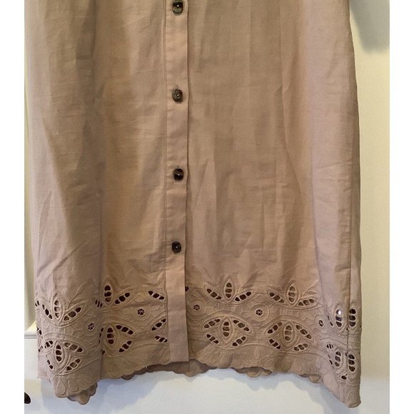 Free/Quent Dress Size Large Silver Mink Tan Brown 100% Cotton Eyelet Sleeves - Picture 4 of 16